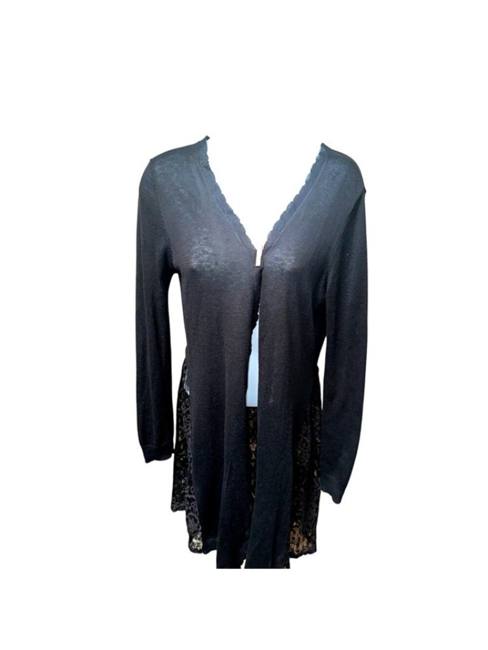 Black M Long Sleeve Lace Cardigan Romantic Bohemian Layering Grungecore Cover Up
